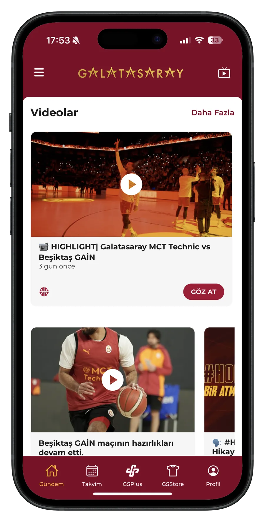 Galatasaray FanOS client app screen