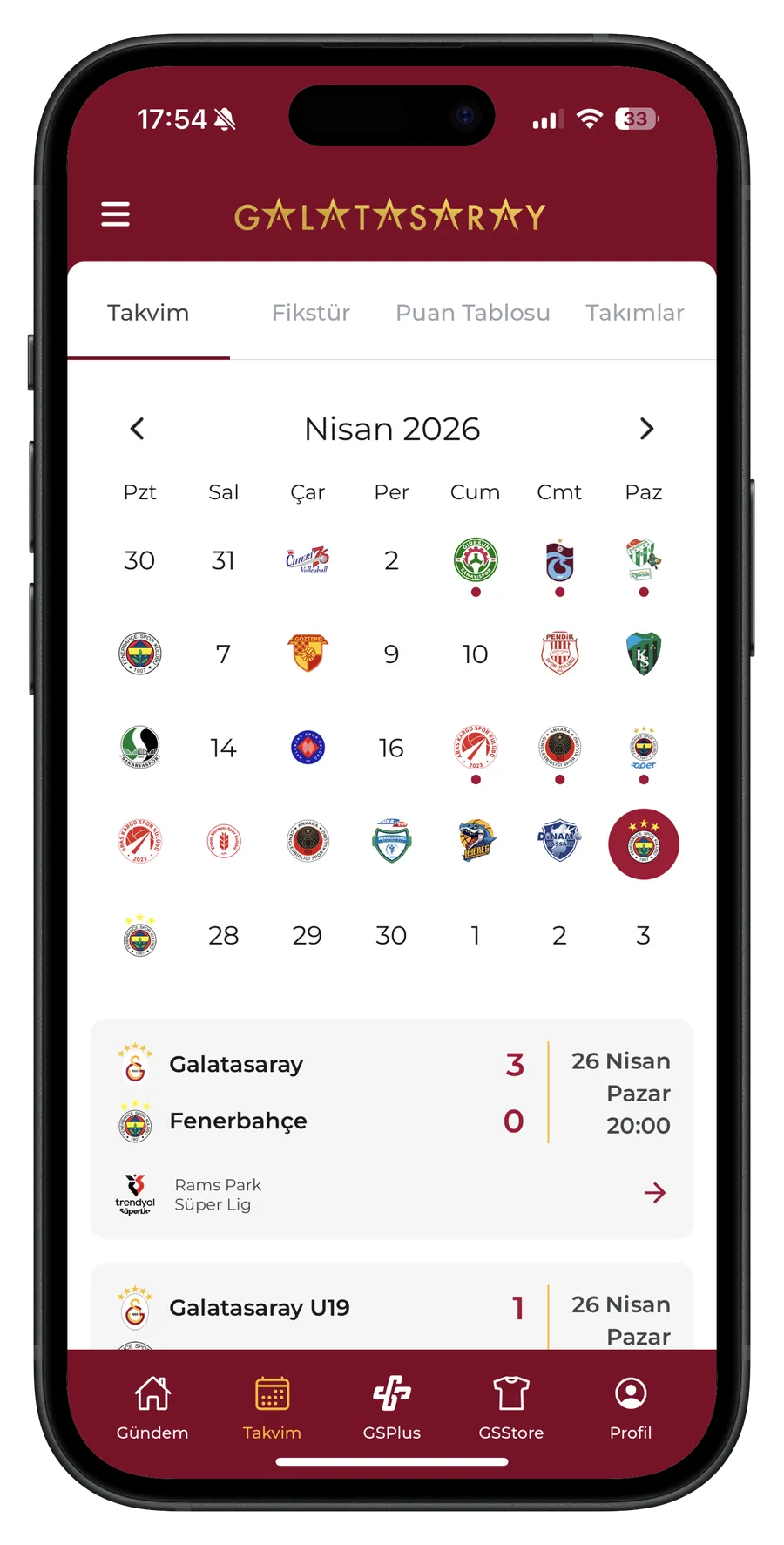 Galatasaray FanOS client app screen